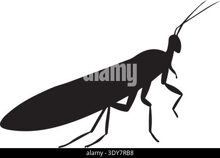Praying mantis silhouette in profile with long antennae and wings. Stock Vector