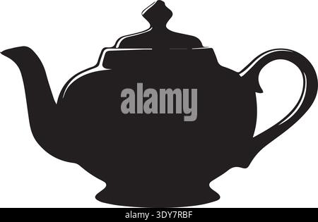Classic black teapot silhouette with lid, spout, handle, footed base. Stock Vector