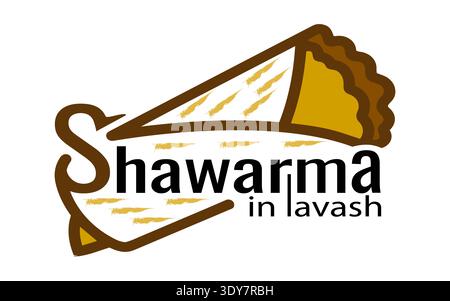 Vector street food logo featuring shawarma wrap in lavash representing oriental fast food restaurant takeaway concept. Stock Vector