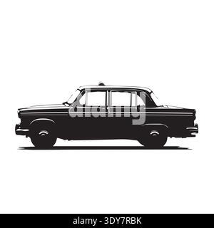 Classic taxi sedan side profile silhouette with roof sign. Stock Vector