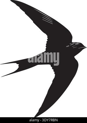 Detailed swallow silhouette banking right with subtle feather highlights. Stock Vector