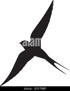 Black swallow silhouette soaring with forked tail on white background. Stock Vector
