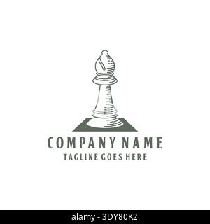 Vintage Illustration Of Chess Bishop Piece On Board Chessboard Game Strategy Tactics Stock Vector