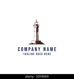 Vintage Illustration Of Beacon Building Lighthouse Beacon Phare Watchtower Searchlight Stock Vector