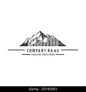 Classic Hand Drawn Mountain Illustration With Snowy Peaks Mountain Hill Alp Summit Ridge Stock Vector