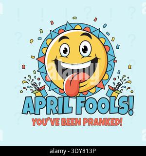 April Fools Day Celebration Mascot with Tongue Out and Surprise Box with Spring Stock Vector