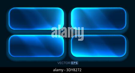 Abstract blue glow frames. Modern futuristic design elements with transparent glass effect. Vector illustration. Stock Vector