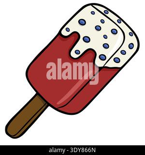 Red ice cream bar with white coating and blue dots vector illustration Stock Vector