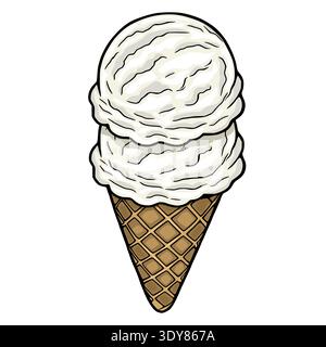 Two scoops of vanilla ice cream in a waffle cone vector illustration Stock Vector