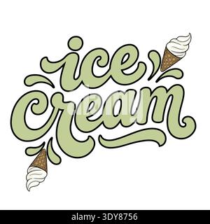 Sweet creamy ice cream vector illustration with waffle cones and splashes Stock Vector