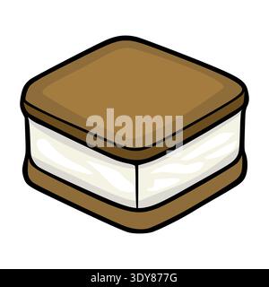 Isometric vector illustration of a chocolate ice cream sandwich with creamy white filling Stock Vector