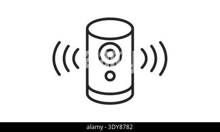 Black Line Smart Speaker Icon – Minimalist Voice Assistant and Audio Vector Stock Vector
