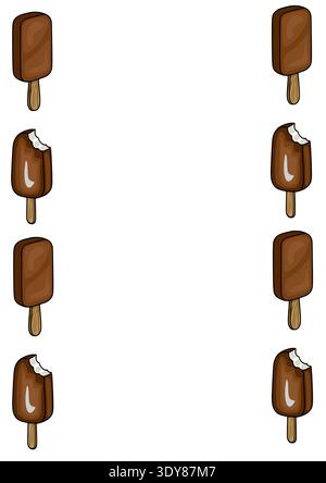 Chocolate ice cream bar vector poster with whole and bitten treats Stock Vector