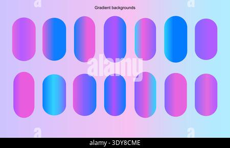 A collection of pillshaped buttons displaying soft pink and blue gradients. This set offers a clean, modern aesthetic for mobile apps and website inte Stock Vector