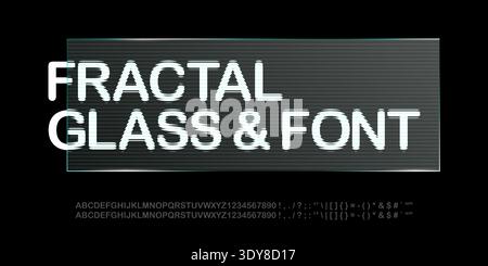 Frosty glass number font, ribbed English alphabet. Polycarbonate plate overlay typography, capital letter glitch. Rippled stripe pattern, smooth light Stock Vector