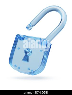 Open padlock of crystal isolated on white background. 3d illustration. Stock Photo