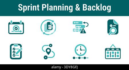 Icons representing sprint planning backlog prioritization task selection estimation and scheduling Stock Vector