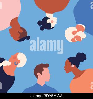 Flat diverse multicultural people. Frame template with diversity people. Square frame concept and place for text Stock Vector