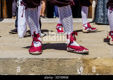 Espardenya is a piece of light wool made of natural fibers with a single piece of cane, esparto fiber. These sandals are very popular all over the Pyr Stock Photo