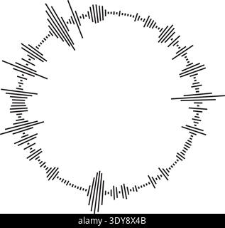 Vector circular sound wave pattern. Radial audio waveform illustration. Round equalizer with peaks. Stock Vector