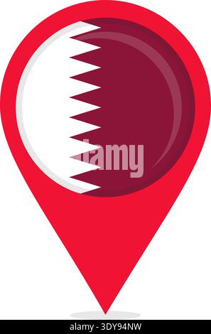 Map pin icons of Qatar national flags illustration showing location markers with flag symbol. Stock Vector
