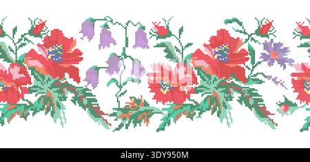 Cross Stitch Flowers Embroidery Seamless Border Stock Vector