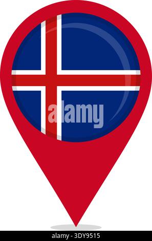Map pin of Iceland flag illustration showing location marker with national flag symbol. Stock Vector