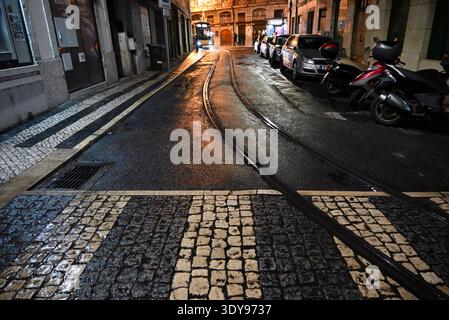 The street pavment in Portugal, and especially in downtown Lisbon, is an artistic design. Stock Photo