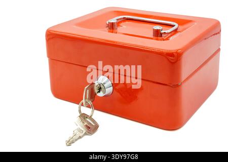 Safe deposit box for storing money and valuables at home. Isolated on white background Stock Photo