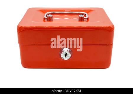Safe deposit box for storing money and valuables at home. Isolated on white background Stock Photo