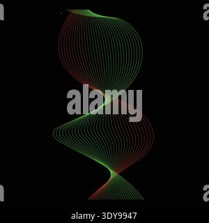 This image showcases a captivating visualization of a double helix structure, reminiscent of a DNA strand. The vibrant green and red colors create a s Stock Vector