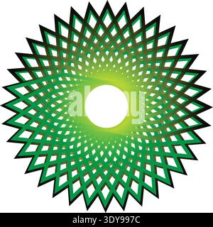 This image showcases a captivating geometric pattern featuring a series of triangular shapes arranged in a circular formation. The pattern transitions Stock Vector