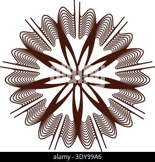 This image showcases a complex geometric design featuring symmetrical patterns and curved lines that radiate from the center, creating a visually capt Stock Vector