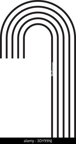 Open geometric form with rounded corners outlined by five evenly spaced parallel lines forming a continuous decorative contour. Stock Vector
