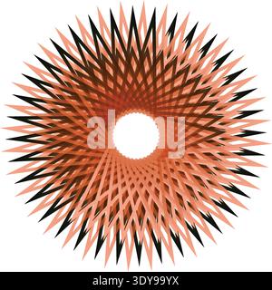 This image showcases a captivating 3D rendering of a circular pattern, featuring sharp, radiating spikes that create a sense of depth and dimension. T Stock Vector