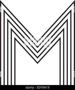 Stylized letter M constructed from five mirrored concentric line outlines. Stock Vector