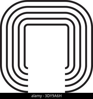 Square figure with curved corners and one open edge, defined by five concentric and parallel outlines. Stock Vector
