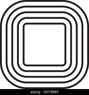 Square configuration with softened corners, constructed from five concentric and parallel line layers. Stock Vector