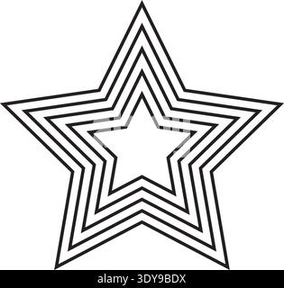 Multi-pointed star form outlined by five concentric and parallel lines arranged symmetrically. Stock Vector