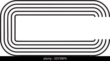 Rectangular form with softened corners and one open edge, formed by five layered concentric parallel lines. Stock Vector