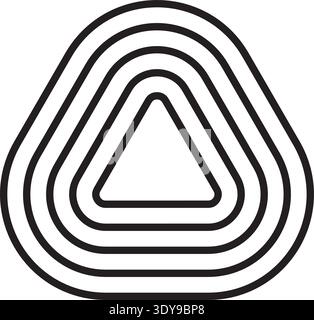 Triangle with softened corners, formed by five layered concentric and parallel line outlines. Stock Vector