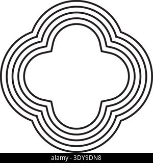 Four-pointed star with curved tips outlined by five concentric and parallel line contours. Stock Vector