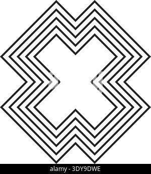 X-shaped geometric figure outlined with five concentric and parallel lines forming intersecting paths. Stock Vector