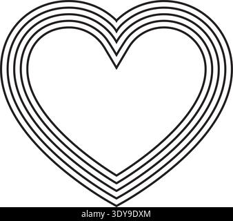 Heart form constructed with five parallel and concentric lines outlining a symmetrical shape. Stock Vector