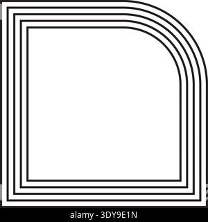 Square-shaped figure with a single rounded corner outlined by five concentric and parallel lines. Stock Vector
