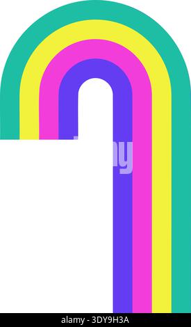 Open abstract shape with rounded corner stripes and four parallel lines forming frame structure Stock Vector