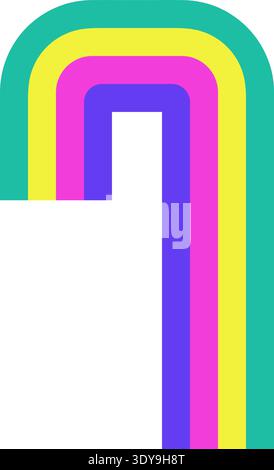 Open abstract shape with rounded corners, striped lines and four parallel lines Stock Vector