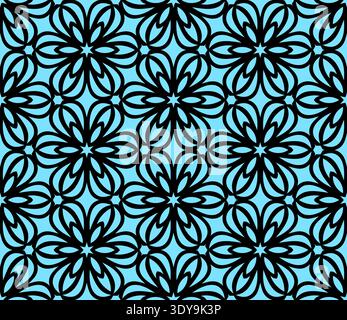 Vector stencil with symmetric repeating flowers. Hexagonal ethnic ornament. Black simple flowers Stock Vector