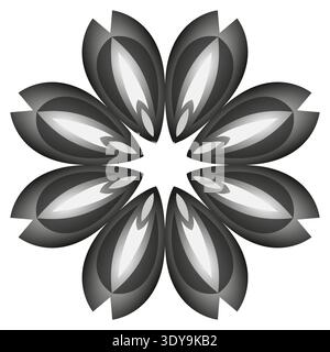 Monochrome floral design element. Floral geometrical round motif. Plant minimalistic mandala Stock Vector