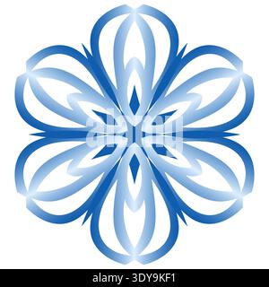 Winter gradient blue flower. Blue floral element. Isolate blue snowflake. Floral round motif Stock Vector